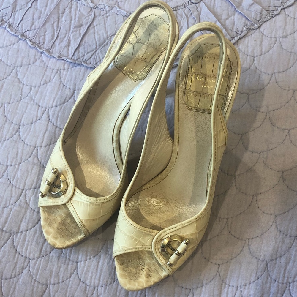 💗DIOR💗CREAM CROC EMBOSSED LEATHER SLINGBACK 37.5 - Picture 4 of 16